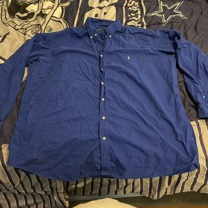 Ralph Lauren Long Sleeved Collared Shirt - Blue w/ Green Pony